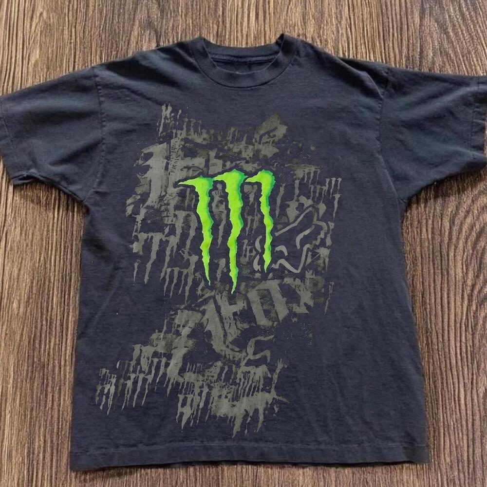 Gildan Men Black T-Shirt, Black Monster Energy T-Shirt With Green Accents